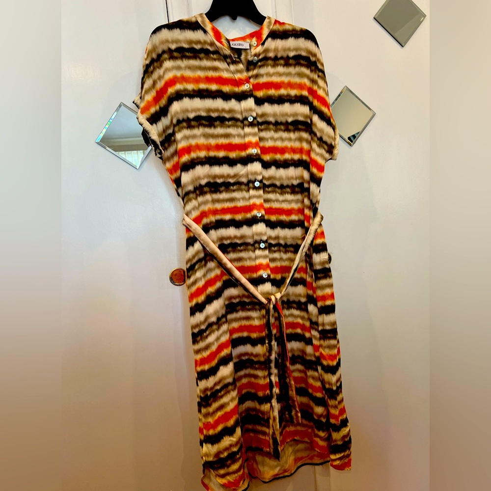 Gusto Striped Multicolor Button-Down Dress size Large